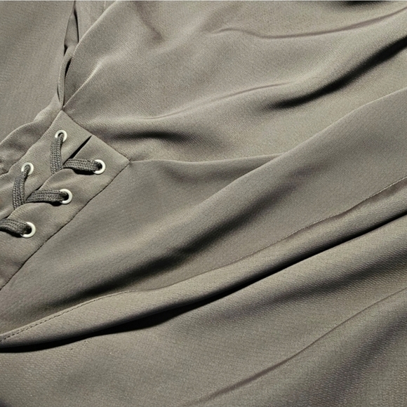 ALLSAINTS AURES Front Lace Mini Dress Olive Green Satin - Picture 12 of 16